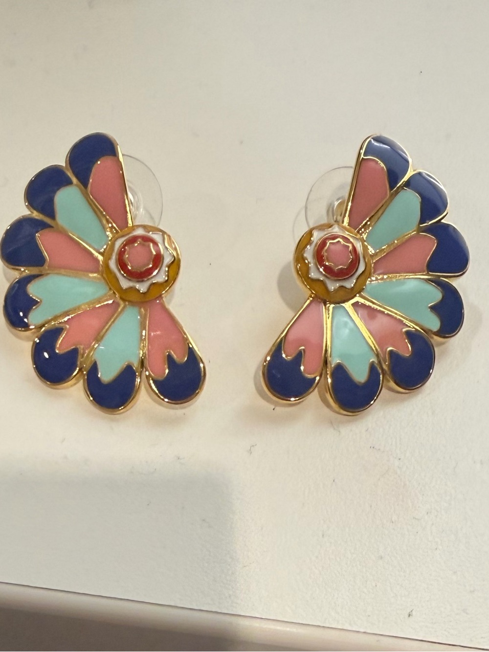 Mignonne Gavigan Pastel Fan Enamel Stud Earrings - Navy, Pink, Mint, Coral